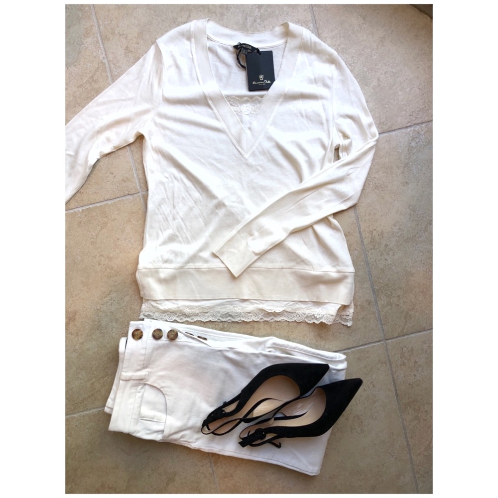 Massimo Dutti V neck sweater with lace, XS, NWT